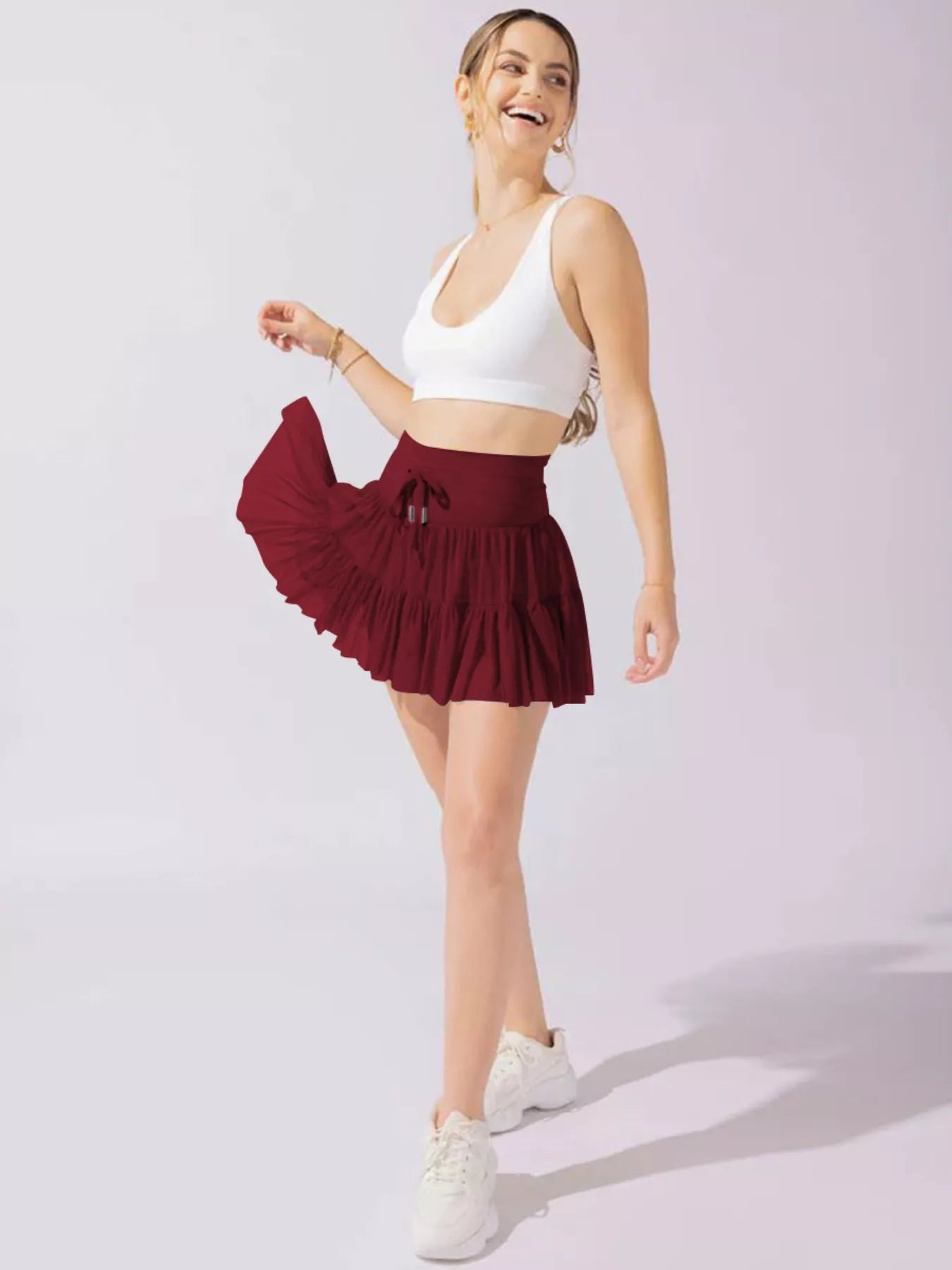 Tiered Skort with Drawstring