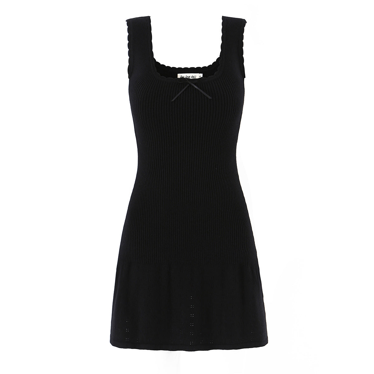Summer Women French Sexy Bowknot Decoration Wave Edge Slim Stretch Knitted Solid Color Dress