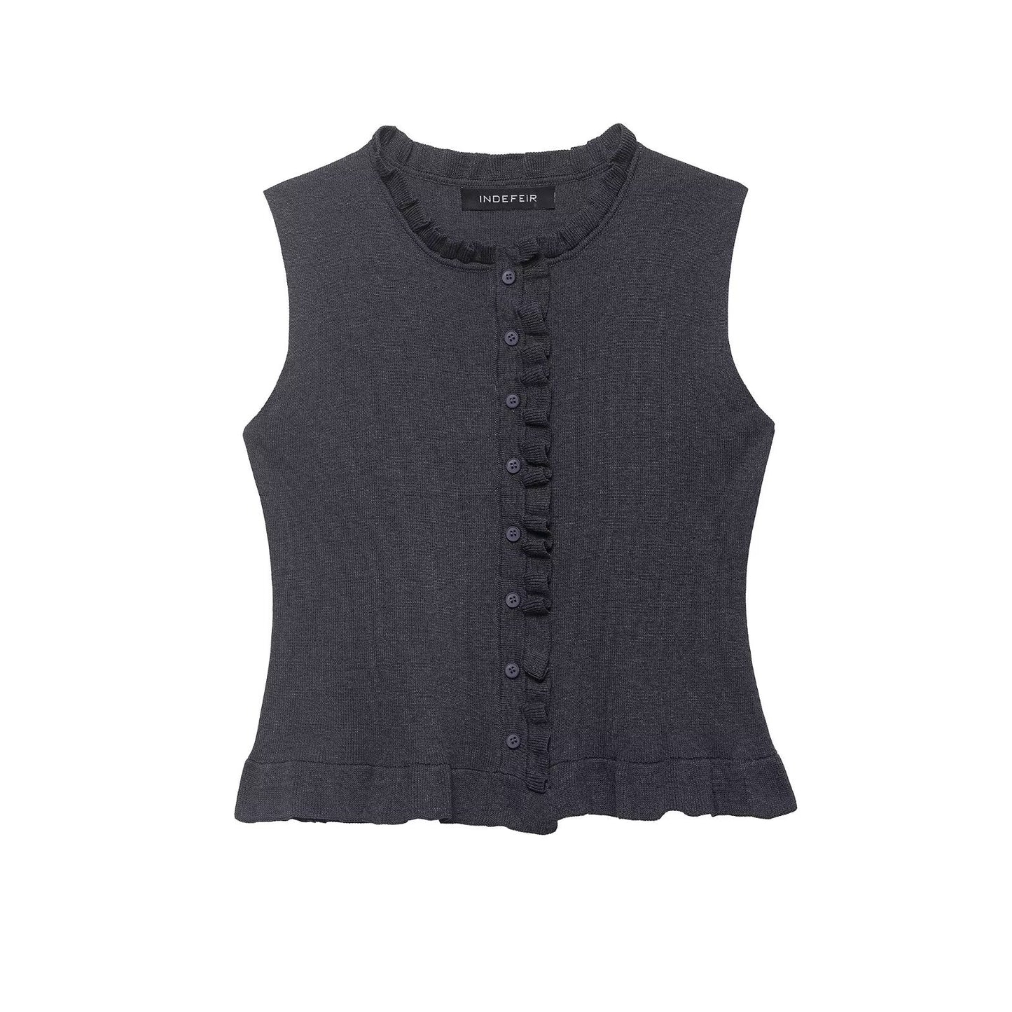 Women Clothing Summer Laminated Decoration Soft round Neck Sleeveless Knitwear