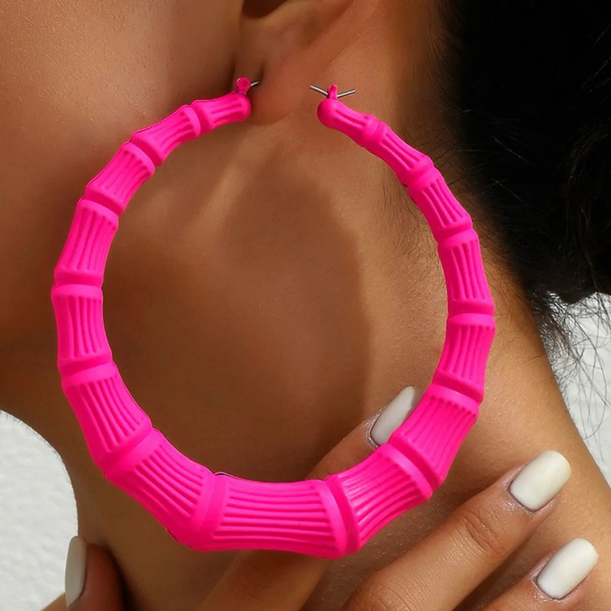 Stainless Steel Textured Hoop Earrings