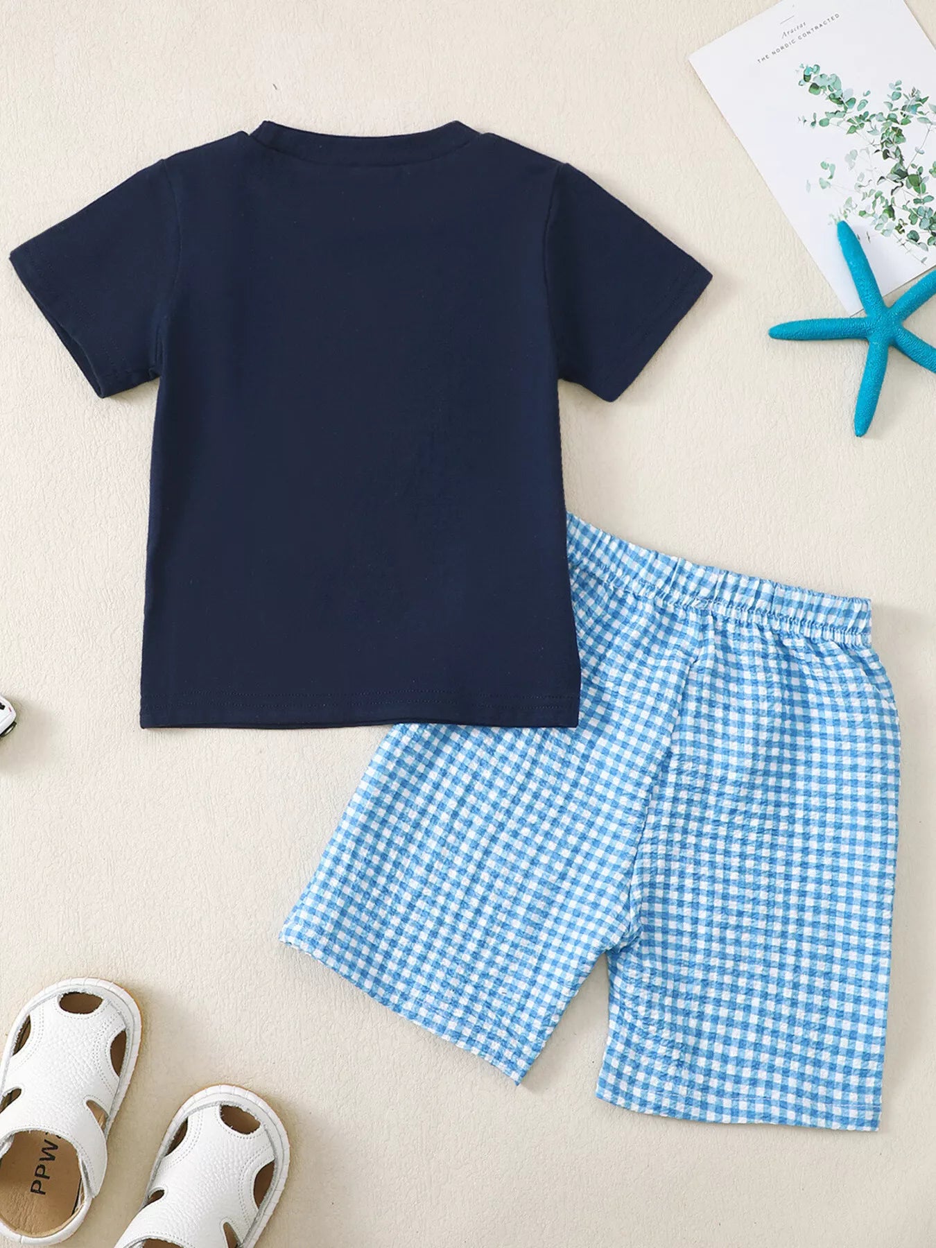 Children's Embroidered Round Neck Tee and Shorts Set
