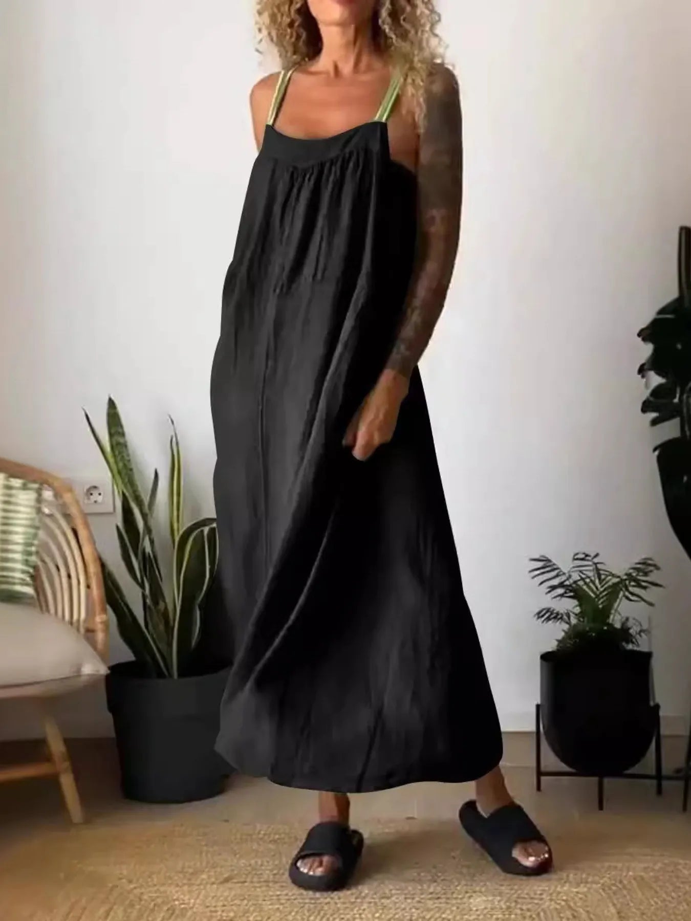 Full Size Ruched Cami Maxi Dress with Pockets Plus Size