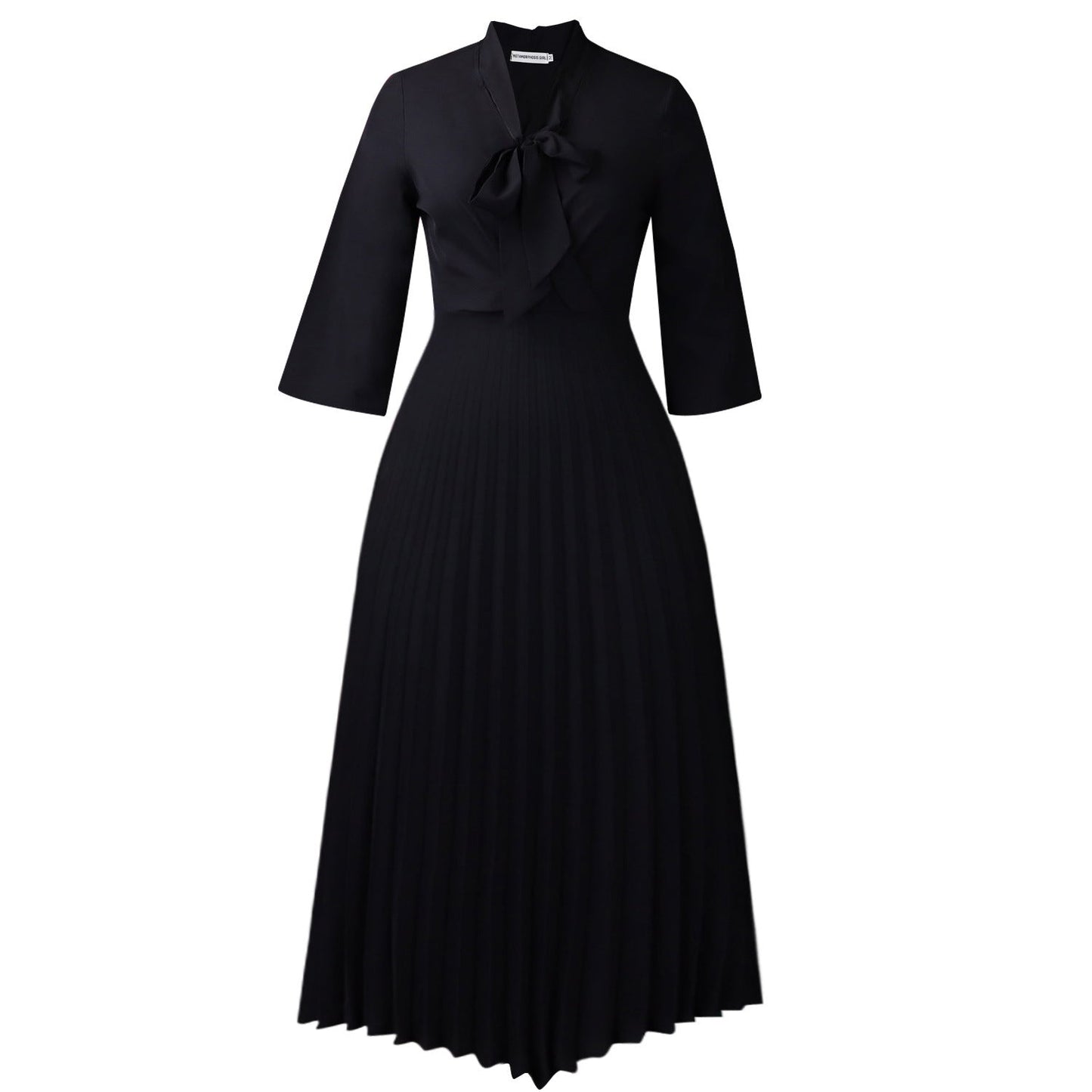 Three Quarter Sleeve Lace up Elegant Asymmetric Dress Pleated Dress