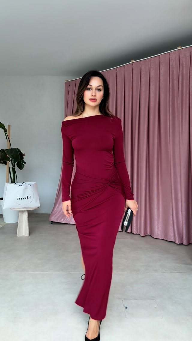 Fall Women Clothing Elegant Solid Color Long Sleeve Diagonal Collar Bow Ruffle Hip Dress