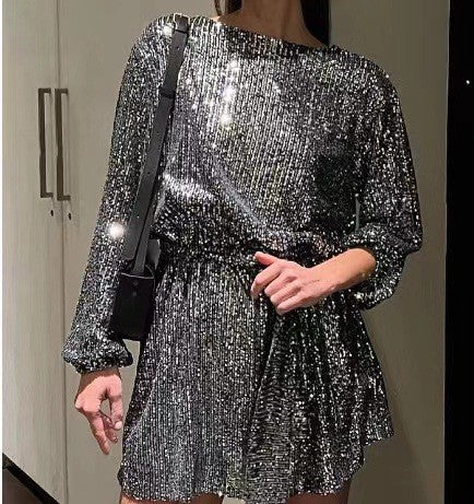 Festival Party Fashionable Sequ Sequin Color Waist-Tight Dress