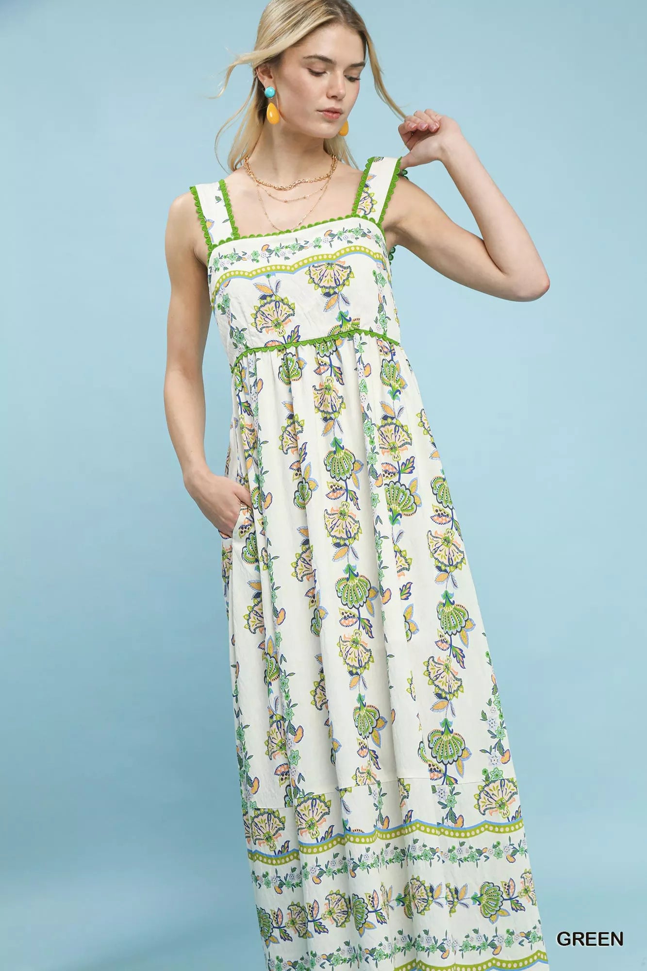 Umgee Floral Print Tiered Midi Dress