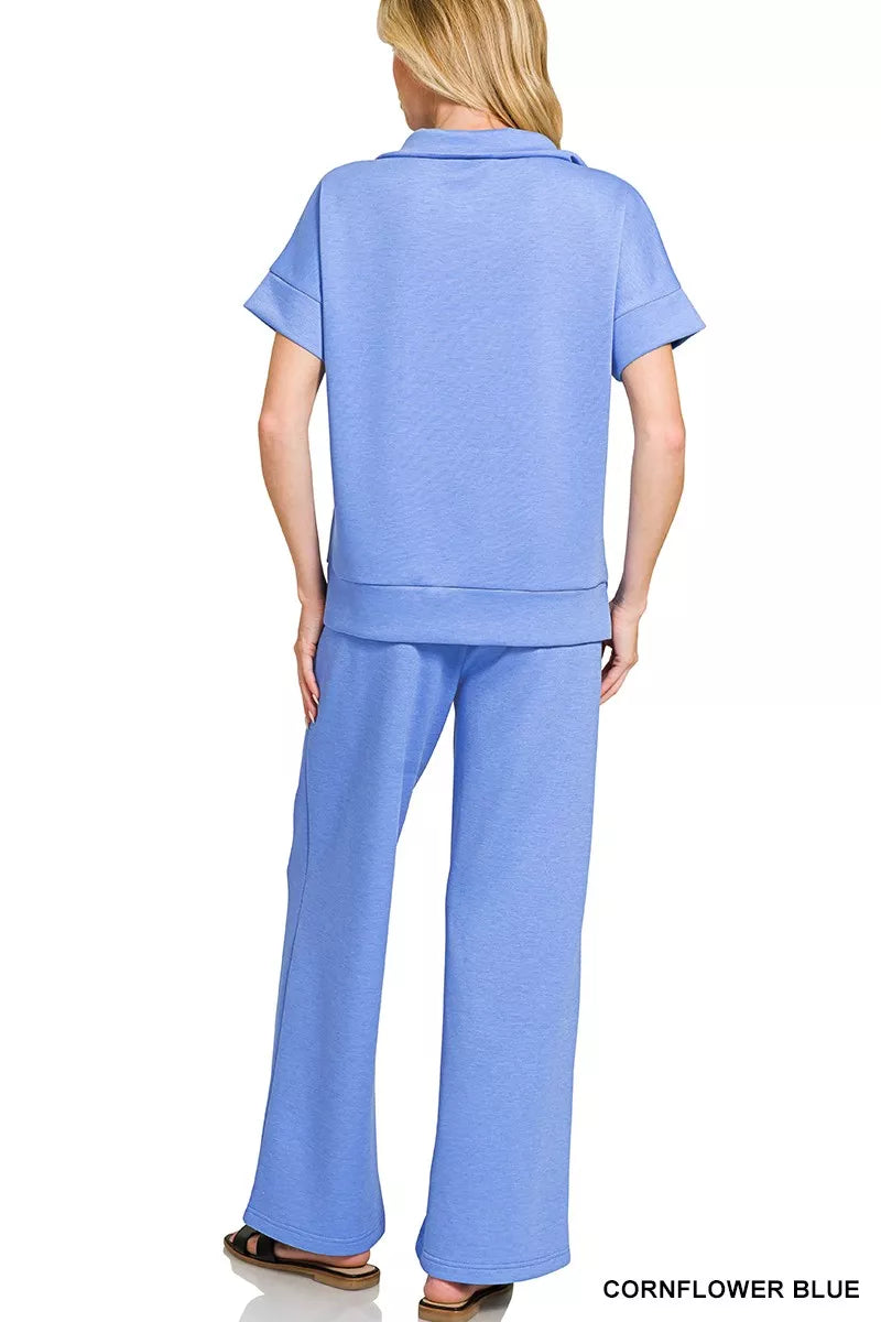 Zenana Scuba High Neck Half Zip Top & Pants Set