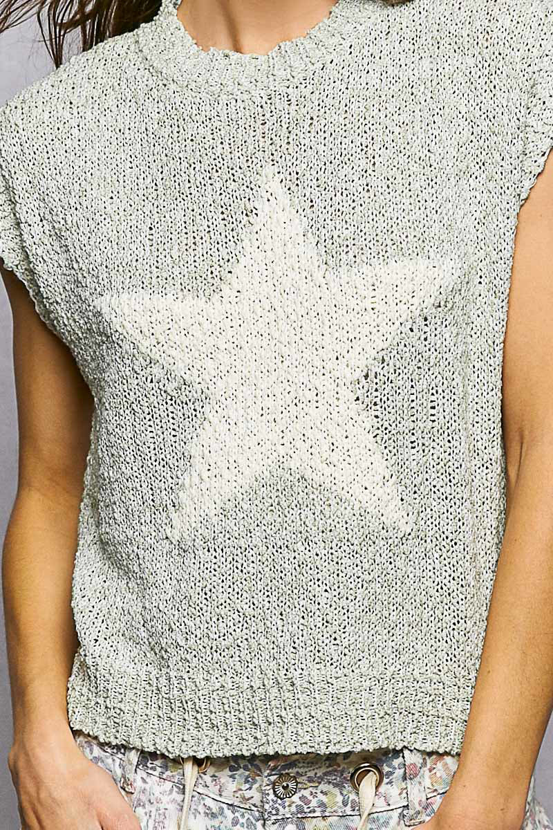 POL Star Round Neck Popcorn Knit Top