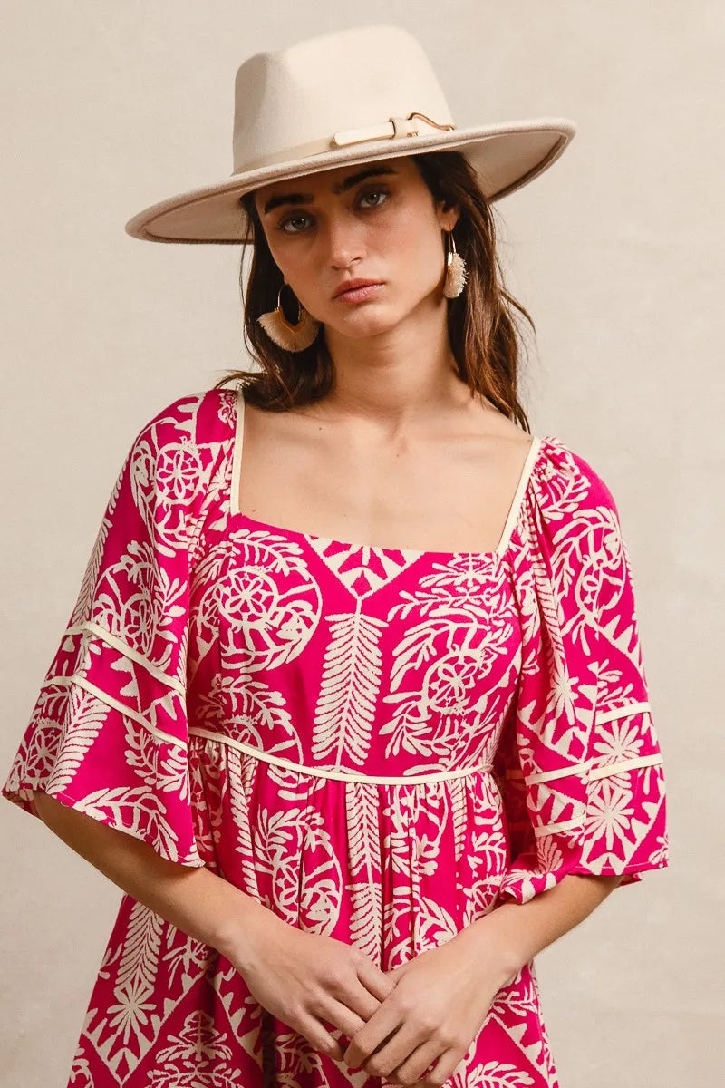 BiBi Aztec Woven Printed Contrast Binding Dress