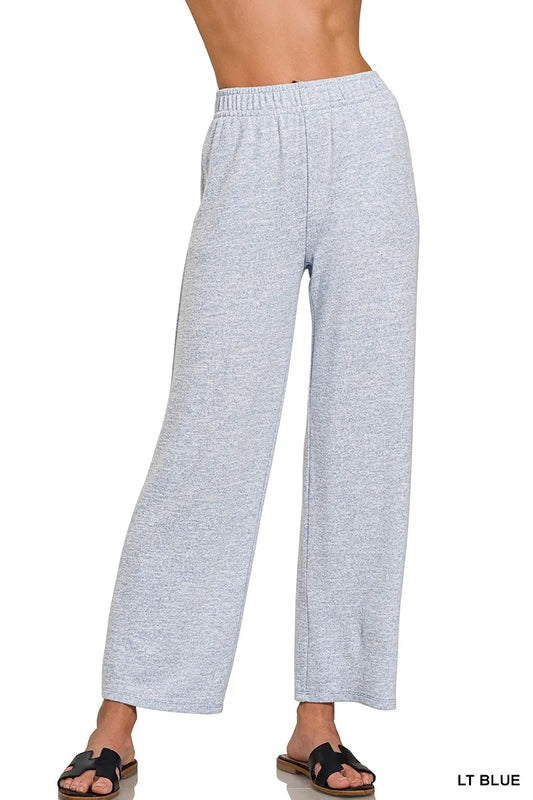 Zenana Soft Melange Hacci Elastic Waistband Lounge Pants