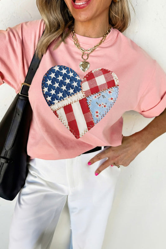 Patriotic Heart Round Neck Tee