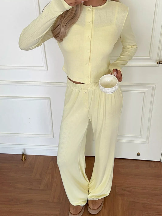 Cami & Long Sleeve Cardigan & Wide Leg Pants Set