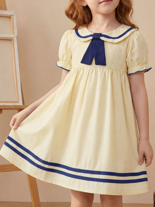 Children's Sailor Collar Puff Sleeve Casual Dress