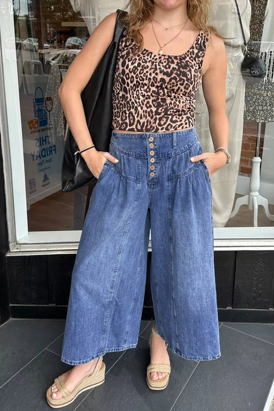High-Waisted Wide Leg Button-Fly Jeans