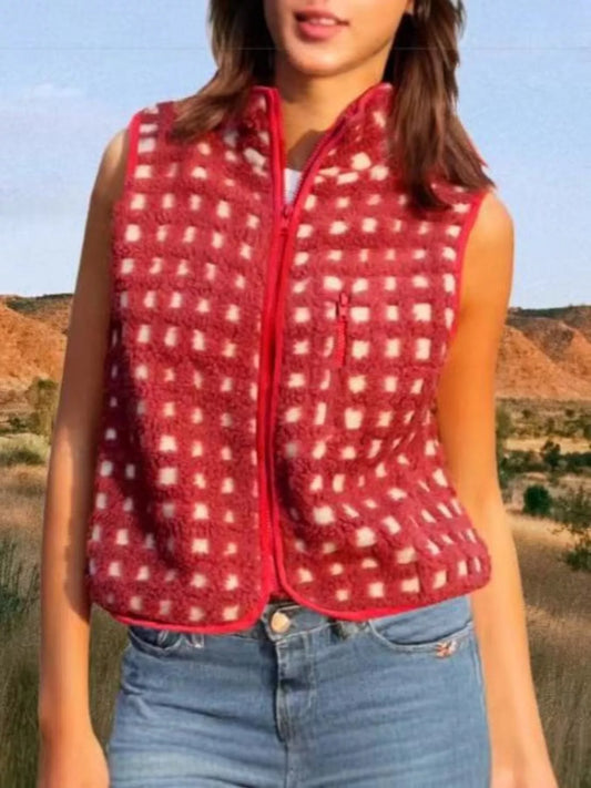 Plaid Zip Up Vest Coat