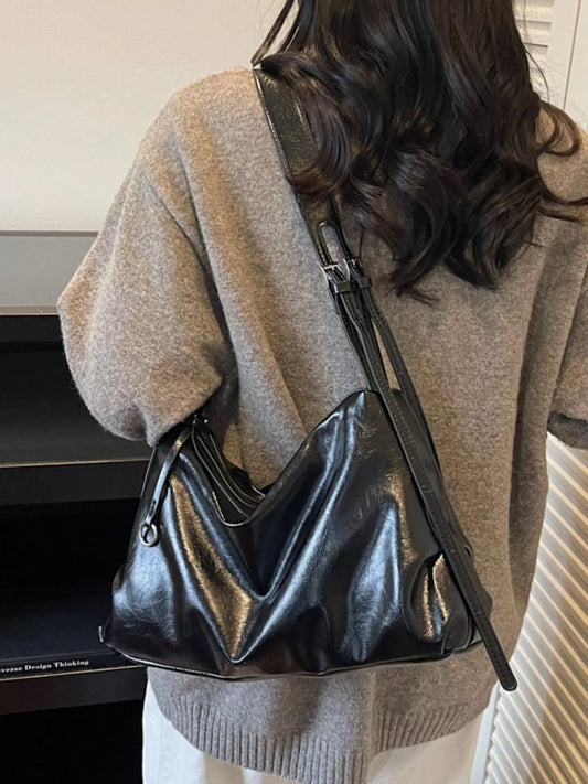 Sleek Faux Leather Hobo Shoulder Bag