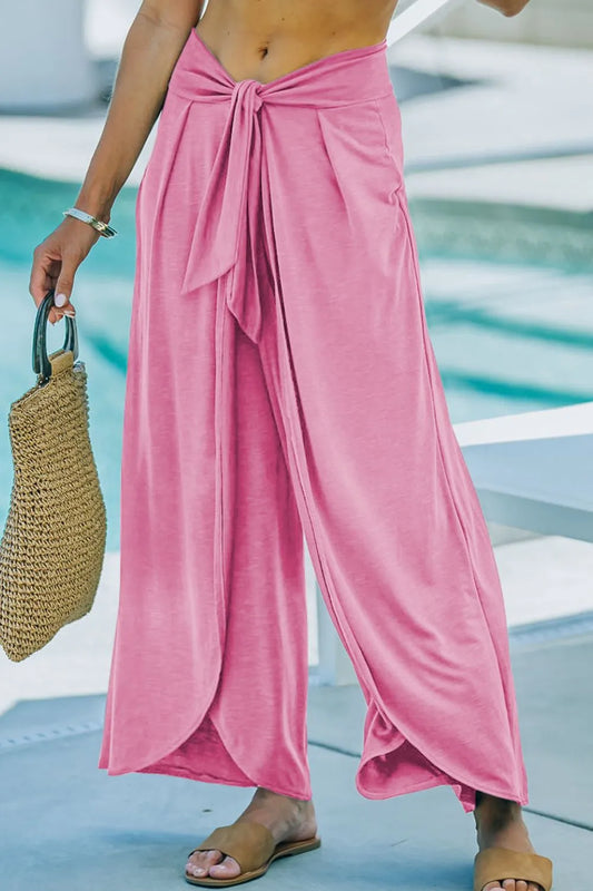 Knotted Waist Split Leg Relaxed Pants