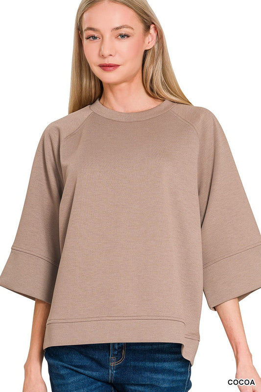 Zenana Scuba 3/4 Sleeve Pullover