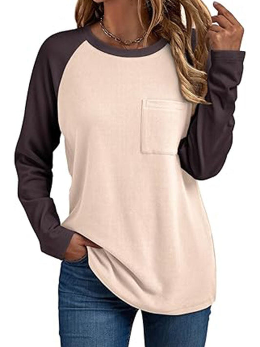 Round Neck Raglan Sleeve T-Shirt with Pocket