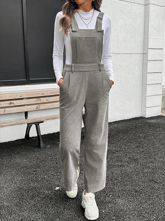 Slit Wide Leg Overalls with Pockets