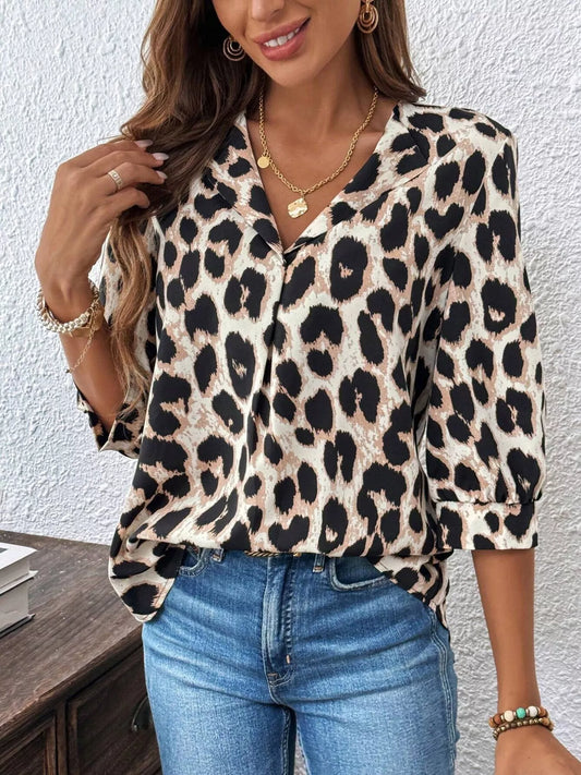 Leopard Print 3/4 Sleeve Blouse