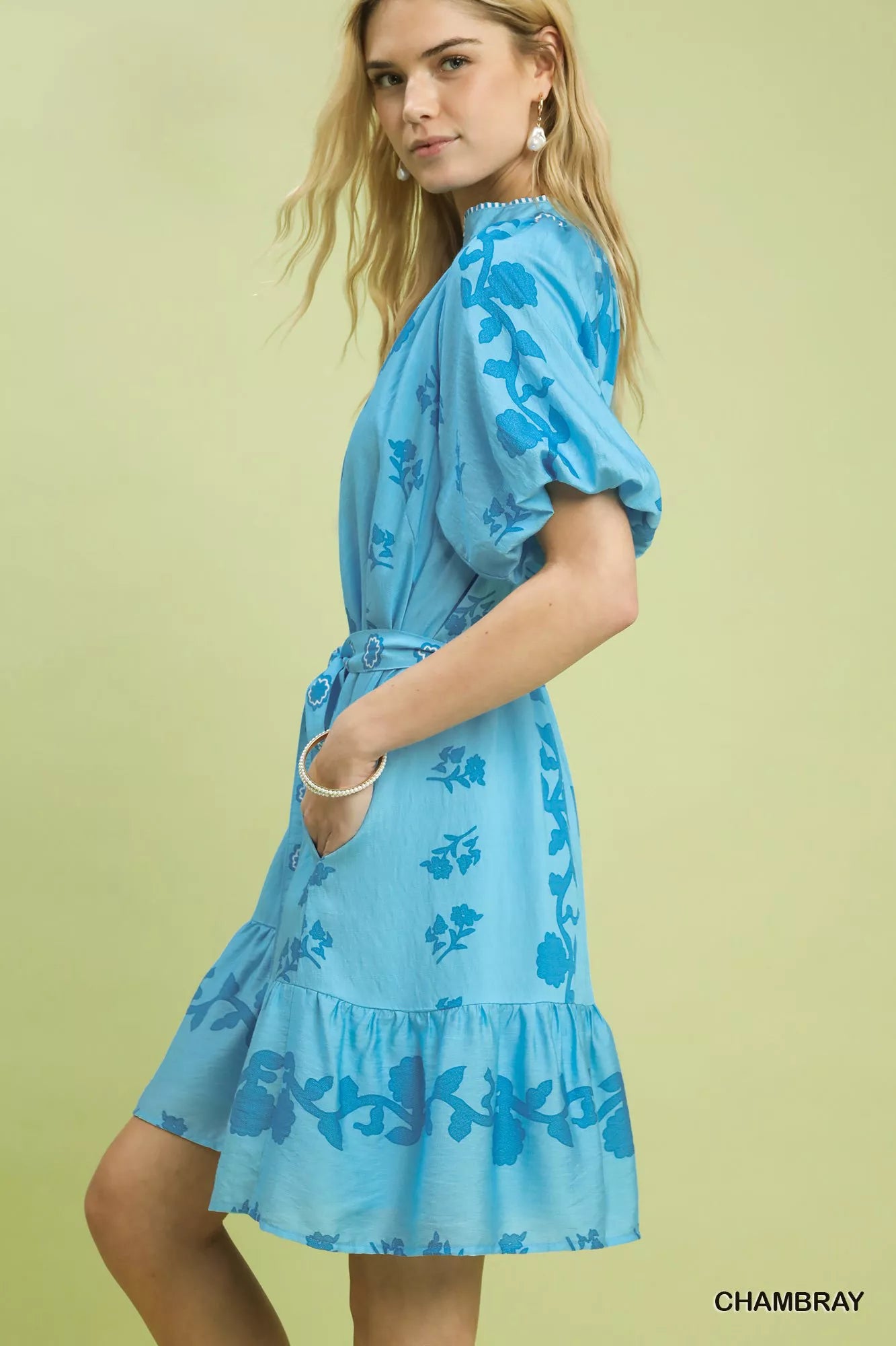 Umgee Floral Tie-Waist Boho Mini Dress