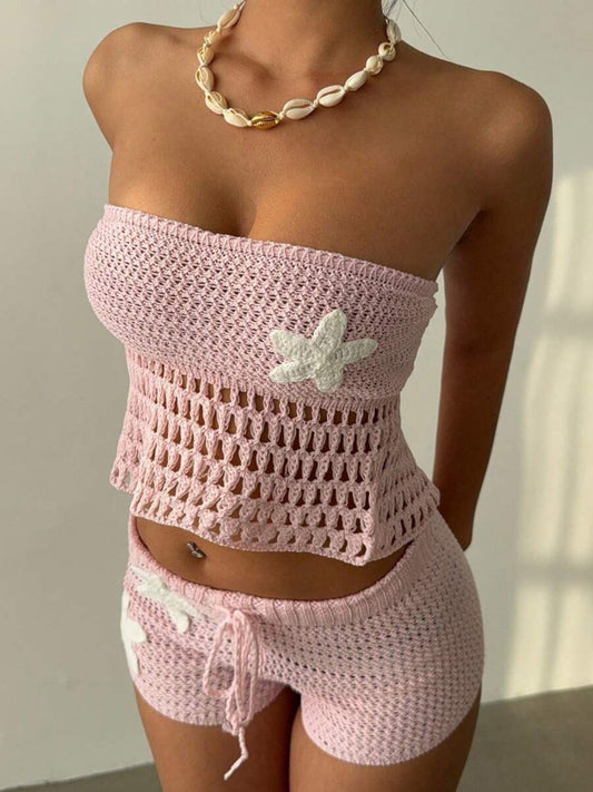 Crochet Tube Top and Shorts Sweater Set
