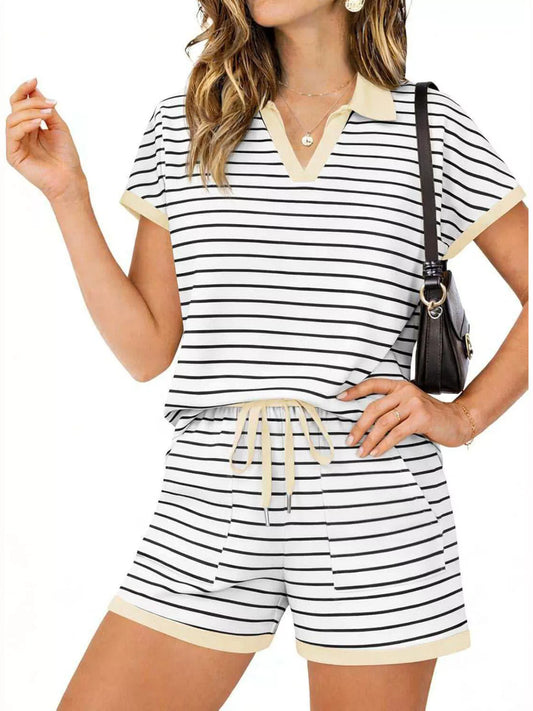 Striped Short Sleeve Polo and Shorts Set