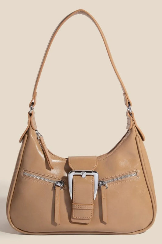 Fame Large Buckle Triple Zipper Hand Bag