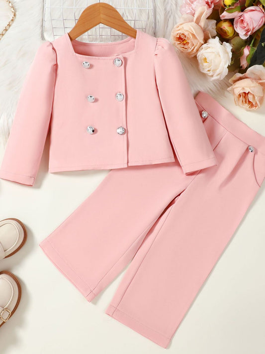 Children's Double-Breasted Blazer & Wide Leg Pants Set
