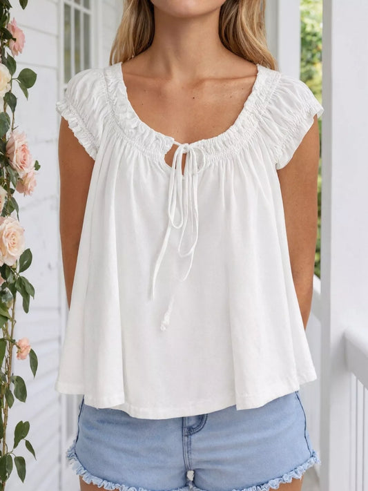 Tie Front Solid Color Blouse