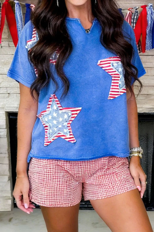 Patriot Star Patched Notched Neck Mineral Washed Tee