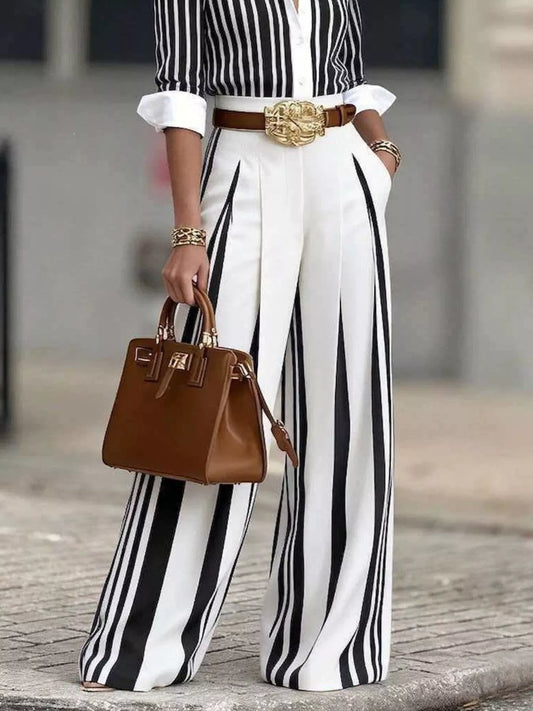 High-Waisted Wide-Leg Striped Pants