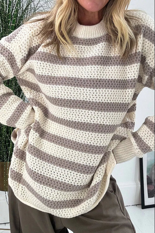 Striped Knit Dropped Shoulder Sweater