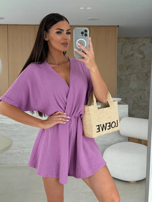 Surplice Short Sleeve Romper
