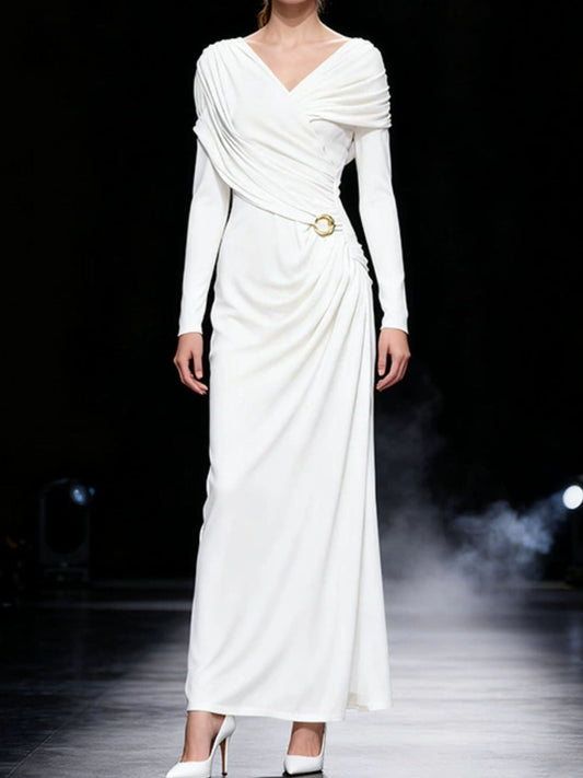 Ruched Draped Long Sleeve Maxi Dress