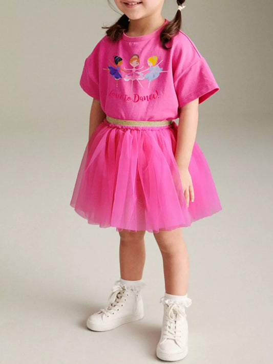 Children's Round Neck T-Shirt and Skirt Set