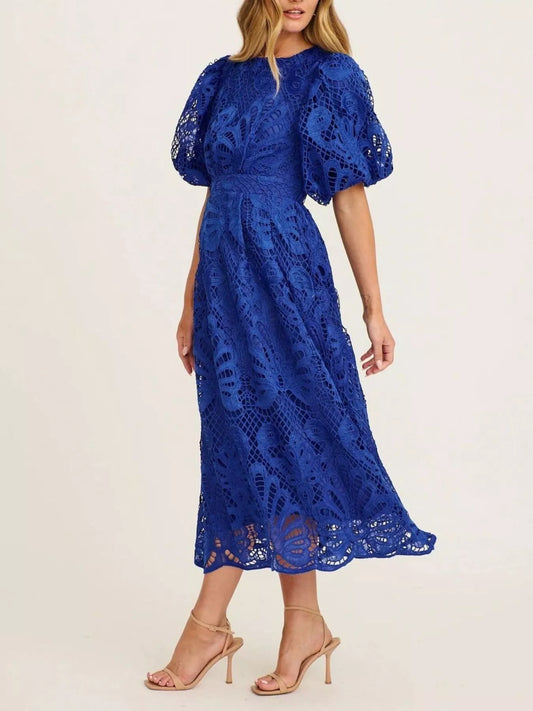 Lace Puff Sleeve Midi Dress