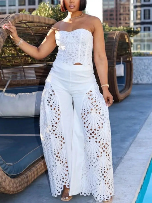Cutout Tube Top and Wide Leg Pants Set