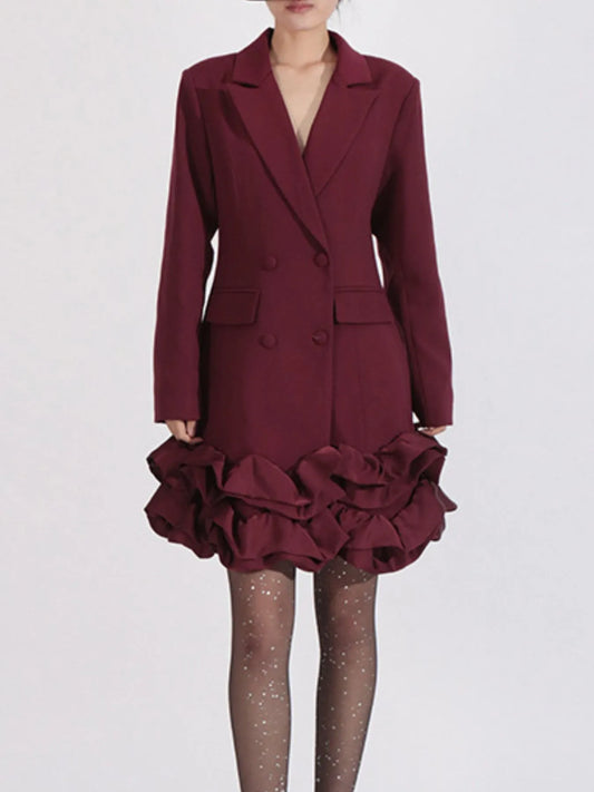 Ruffle Hem Double-Breasted Blazer Dress
