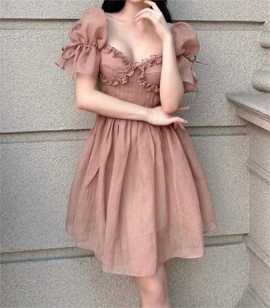 Solid Color Niche Dress Elegant Women Dress Spring Slim Slimming Lace Princess Dress