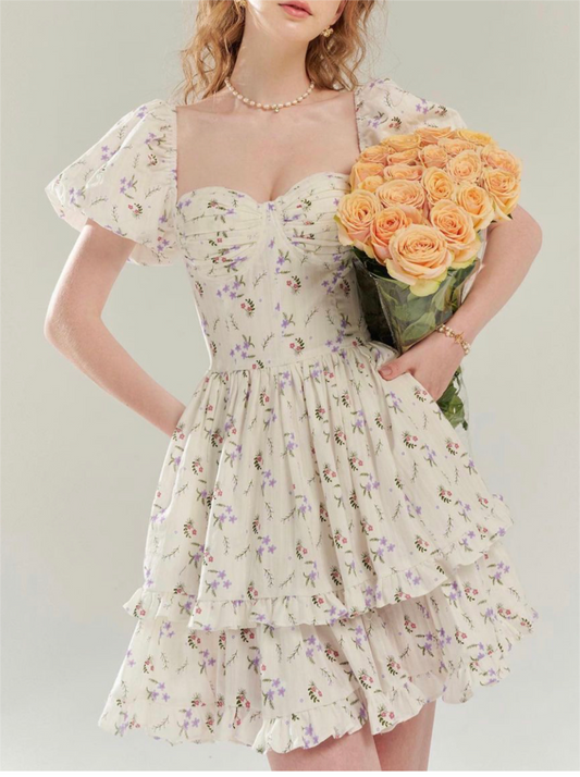 Women Dress Women Summer off Shoulder Square Collar Puff Sleeve Short Dress