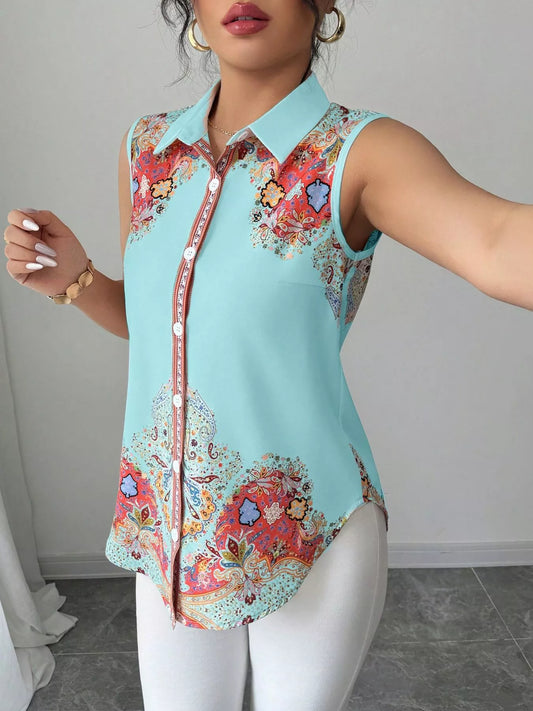 Button Up Sleeveless Shirt