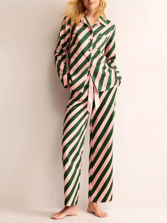 Striped Long Sleeve Shirt and Pants Lounge Set