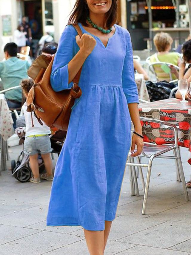 Women Clothing Autumn Winter Loose Half Length Sleeve Dress