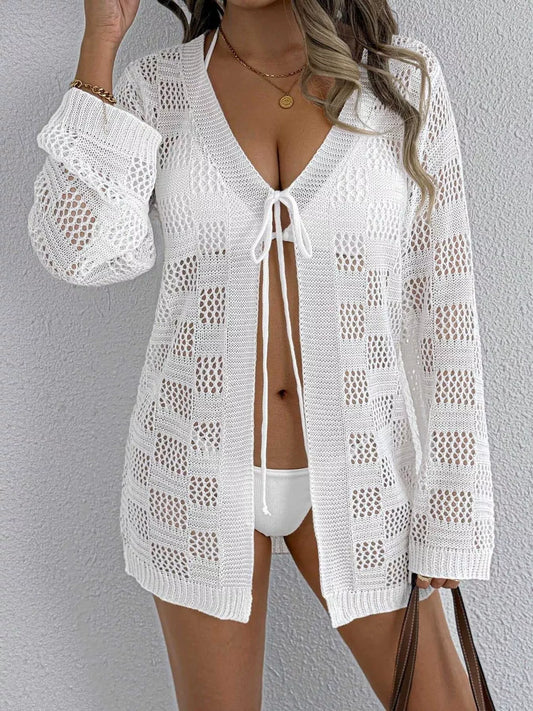 Crochet Knit Tie Front Cover-Up
