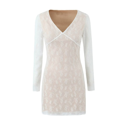 Sexy V neck Long Sleeve Lace Dress Spring Slim Fit Slimming Sheath Sexy