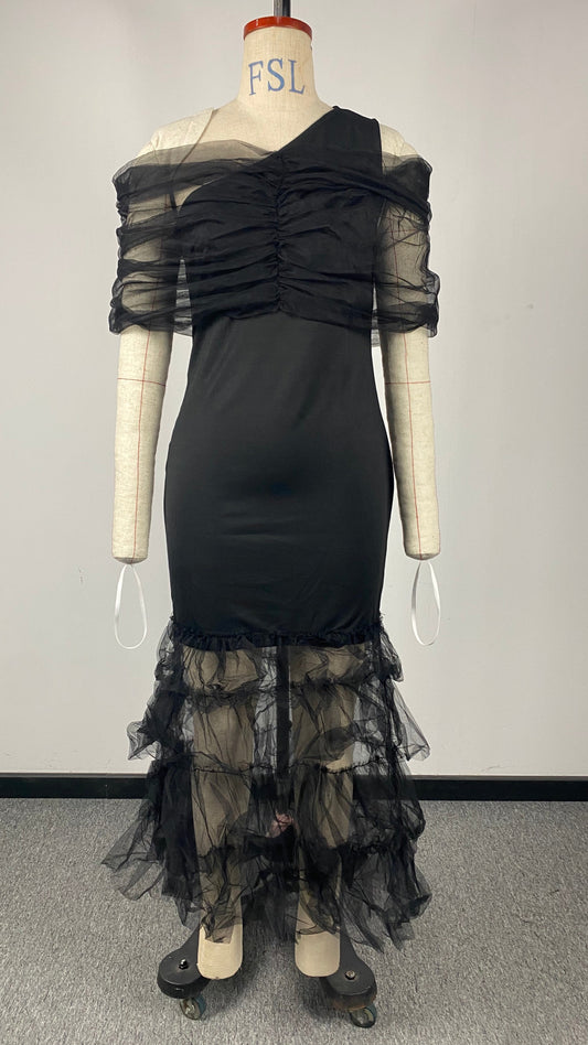 Women Clothing Trailing Sexy Dress Mesh Stitching Tube Top Evening Dress