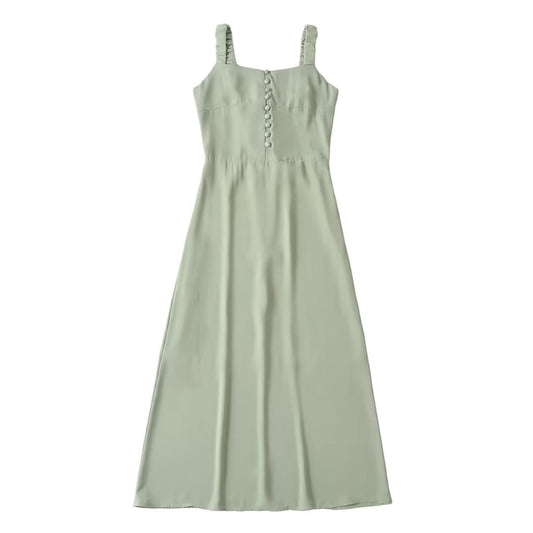 Solid Color Sweet Simple Square Collar Decorative Buttons Slim Fit Slimming Suspenders Piece