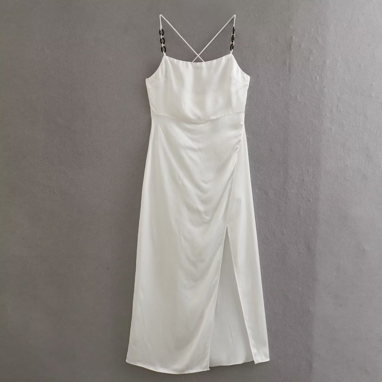 Spring Women Clothing Chain Ornament Silk Satin Texture Sling Dress